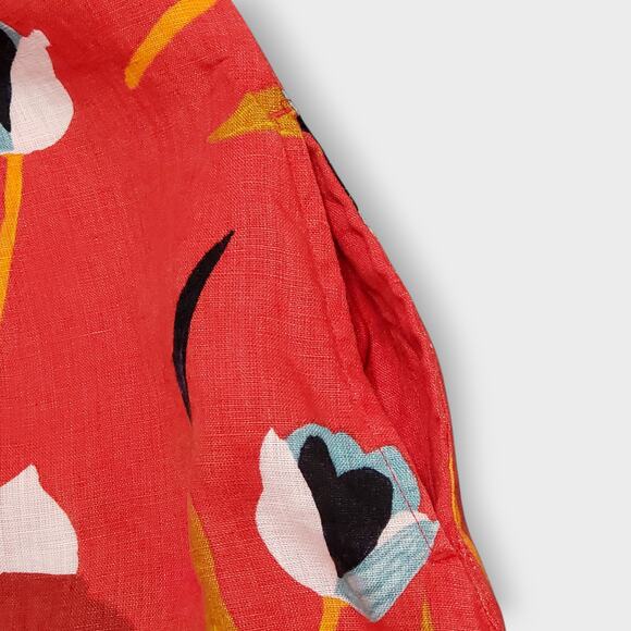 Sigrid Olsen Womens Red Tropical Floral Linen Trapeze Dress Medium Summer Retro - Picture 7 of 9